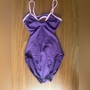 KH Martin, Camisole Leotard, Purple with Pink Trim, V-Neck, Open Back, Size 3/S
